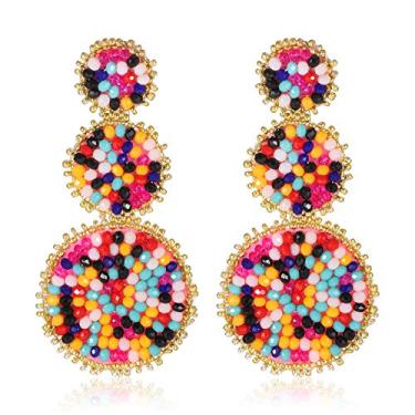 Imagem de Brincos com contas CEALXHENY para mulheres, brincos de pendurar triplos círculos feitos à mão para festas de casamento Multicor