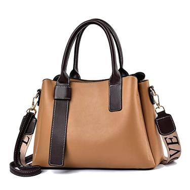 Imagem de Bolsa grande para mulheres bolsas de couro fashion alça superior bolsa transversal casual retrô bolsa de ombro, Caqui