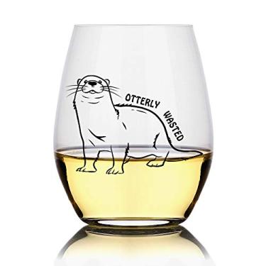 Imagem de Copo de vinho despojado e divertido, brinque divertido com as palavras Otter Lover Álcool Drinker Gift, Aniversário, Natal, Dia de Ação de Graças, Dia das Mães, Dia dos Pais, Ideias de presentes para ele