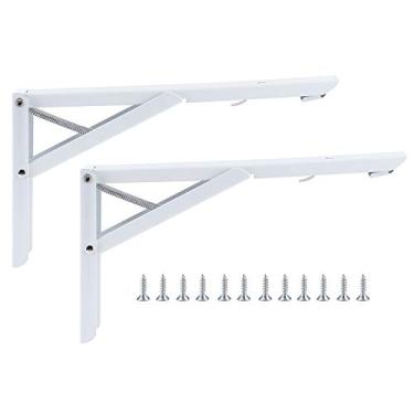 Imagem de Conjunto com 2 Suportes Dobráveis Triangulares de Metal para Fixação de Prateleira ou Mesa na Parede Kaufpart