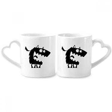 Imagem de Conjunto de canecas de porcelana para casais de monstros do universo e alienígena com alça de coração