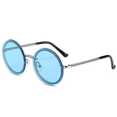 Imagem de Óculos de Sol Feminino Chique Sem Corrente Liga de Lente Luxo Vintage Retro Preto Sexy Redondo Óculos de Sol Feminino Sem Aro, 5, Tamanho Único