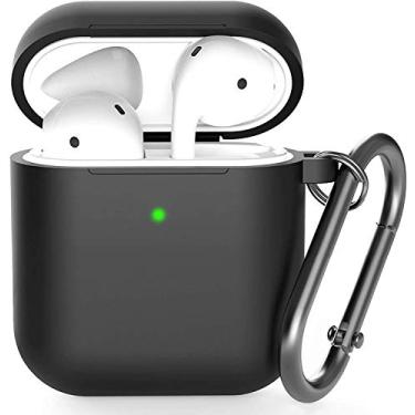 Imagem de Capa Silicone Fosca Para Fone Ouvido AirPod 1 e 2 + Suporte - Danet (Preto)
