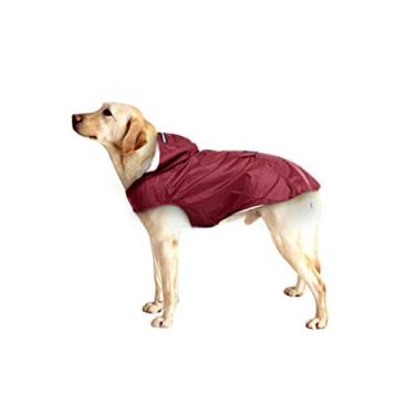 Imagem de POPETPOP Capa de chuva para cachorro Poncho com capuz impermeável jaqueta de chuva para cães pequenos, médios e grandes, reflexiva e durável (vermelho, 4GG)