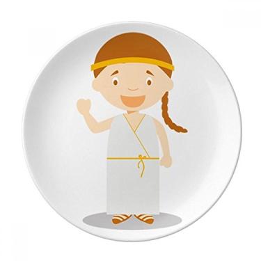 Imagem de Vestido longo branco Grécia desenho animado prato decorativo de porcelana salver talheres, prato de jantar