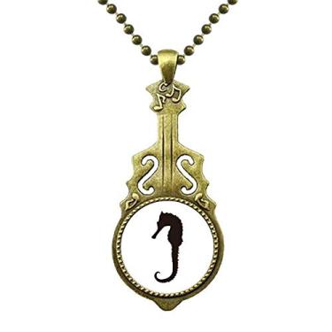 Imagem de DIYthinker Colar de silhueta preta Hippocampus Marine Life com pingente de música de guitarra antiga
