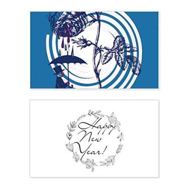 Imagem de Plant Leaves Chapéu guarda-chuva rosa flor ano novo festival cartão felicitações Bless mensagem presente