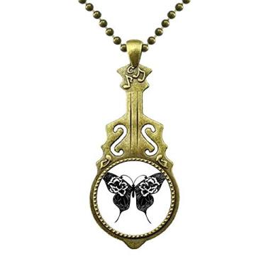 Imagem de DIYthinker Colar de borboleta com asas de rosa, joia antiga com pingente de música de guitarra