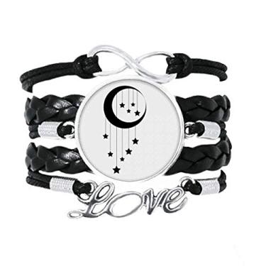 Imagem de OFFbb-USA Pulseira de decoração com pingente de estrela da lua acessório de amor trançado de couro para presente