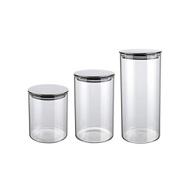 Imagem de Conjunto com 3 Potes de Vidro transparente Slim com tampa Inox, VDR6866-3, Euro Home
