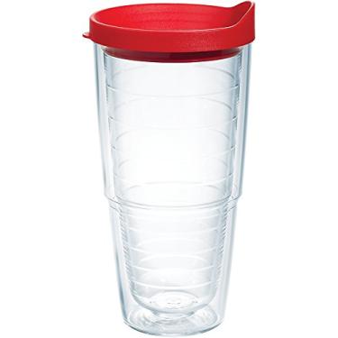Imagem de Tervis Copo térmico transparente e colorido com tampa vermelha, Tritan de 680 g, transparente