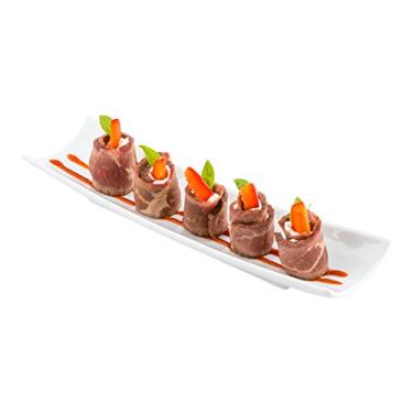 Imagem de Restaurantware Shinto Prato de servir retangular de 26 x 7 cm, 1 bandeja retangular de porcelana - Prato de sushi longo curvo resistente a manchas de porcelana branca resistente a lascas para sushi ou