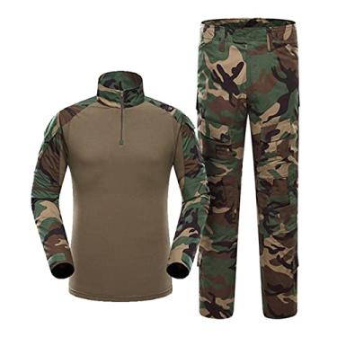 Imagem de Conjunto masculino de camiseta e calça de combate tático camuflado airsoft uniforme militar roupas de caça, verde, 2