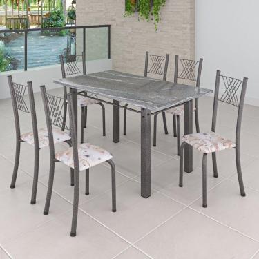 Imagem de Conjunto Mesa com 6 Cadeiras Tampo de Granito Topázio Sara Yescasa Botanic Bege/Martelado Prata