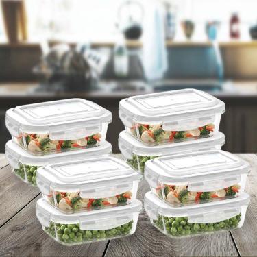 Imagem de Kit Com 8 Pote Vidro Hermetico Marmita Tampa Plastico 640ml