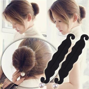 Imagem de AKOAK 2 peças Elegante Pérola Magic French Twist Bun Maker Clip Hook Holder Magic Beauty Hair style Foam Sponge Donut Maker Rabo de Cavalo Twister Acessórios para Penteados