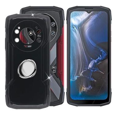 Imagem de Ikiiqii Capa de telefone para Cubot Kingkong Star (17,2 cm), capa amortecedora à prova de choque de corpo inteiro ultra macia TPU capa protetora de silicone com suporte de anel de telefone ajustável 360° - preto