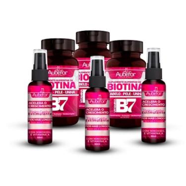 Imagem de Kit Fortalecedor Aubefor 90 Dias com 3 Vidros de Tonico para Crescimento e 3 Potes de Biotina para Combate a Queda Capilar