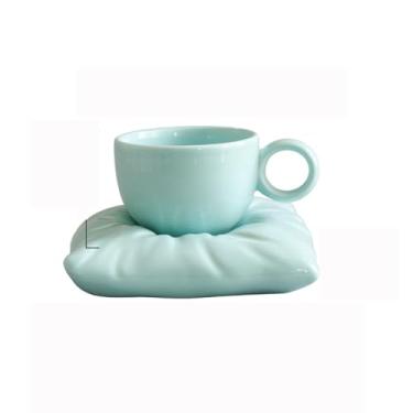 Imagem de Baroflone Xícaras de chá e pires, caneca de café com pires de travesseiro, conjunto de canecas de café com porta-copos 220 ml, xícara de chá criativa para leite latte e chá - azul
