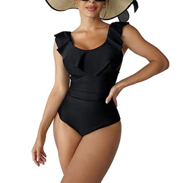 Imagem de Maiô Feminino, Conjunto de Biquíni Elástico Com Babados na Bainha para Festa na Piscina para Mulheres (S)