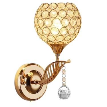 Imagem de Luminária De Parede Arandela Redonda De Cristal Moderna Luxuosa Dourada Pena