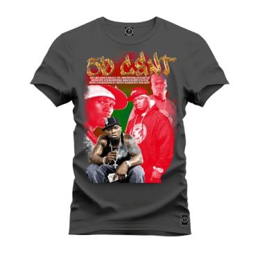 Imagem de Camiseta Plus Size T-Shirt Algodão 100% Algodão 50 Cent New Flow Grafite G1