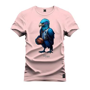 Imagem de Camiseta Plus Size Unissex 100% Algodão Estampada Premium Ave Basquete Rosa G3