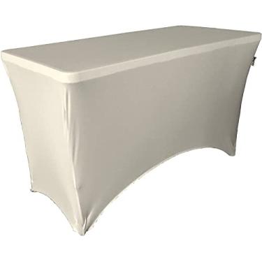 Imagem de LA Linen Toalha de mesa de elastano para uma mesa retangular de 1,2 m, 122 x 76 x 76 cm, branca