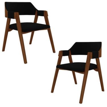 Imagem de Kit 2 Cadeiras Sala de Jantar e Jogos Carteados Madeira Maciça Poker Veludo Preto/Imbuia G42 - Gran Belo