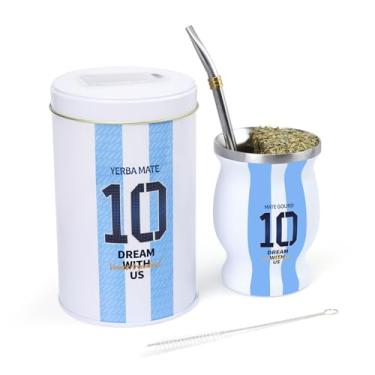 Imagem de Cuopru Conjunto de cabaça premium de erva mate – inclui o Capitão Argentina nº 10 Mate Cup e Yerbero (suporte de chá), Bombilla (palha), escova de limpeza