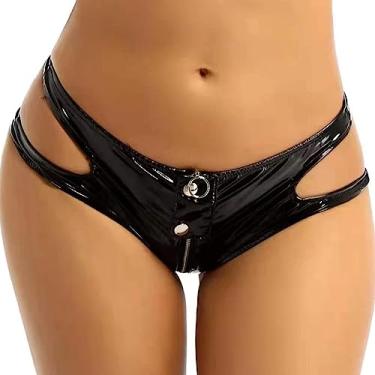 Imagem de Women's Shiny Latex Liquid Wet Look Zipper Crotch Hot Pants Booty Shorts Knickers XXL
