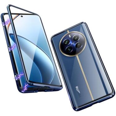 Imagem de QUIETIP Capa compatível com Realme 12 Pro e 12 Pro+ Plus 5G, moldura magnética de metal dupla face, vidro temperado transparente à prova de choque, azul