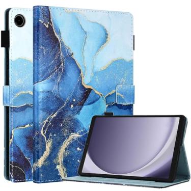 Imagem de Fancity Capa para Samsung Galaxy Tab A9 8,7 polegadas 2023 (SM-X110/X115/X117), capa de couro PU com suporte para cartão TPU para tablet Galaxy Tab A9 22.1 cm 2023, azul mármore