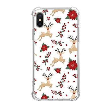 Imagem de Capa fofa de rena de Natal com plantas de frutas silvestres para iPhone Xs Max, capa com estampa de elementos de rena de Natal com desenho animado para meninas, meninos e mulheres, homens, capa