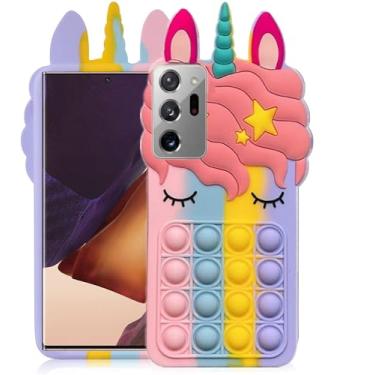 Imagem de Capa compatível com Samsung Galaxy Note 20 Ultra Unicorn 5G 17.5 cm, desenho 3D fofo macio de silicone bolha, capa animada elegante prensada com bolhas para descomprimir para crianças, adolescentes e