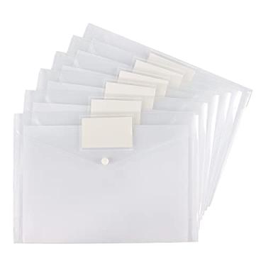Imagem de Pacote com 6 pastas de documentos transparentes, envelopes de plástico, envelopes de poli com bolso de etiqueta e botão de pressão para organização de escritório e trabalho em casa, tamanho
