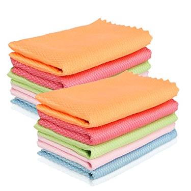 Imagem de VELIHOME Panos de limpeza reutilizáveis, padrão de ondas, escama de peixe, pano de pano 5/10 peças, 30 x 40 cm, pano absorvente de água, pano de limpeza de cozinha para janela de mesa,