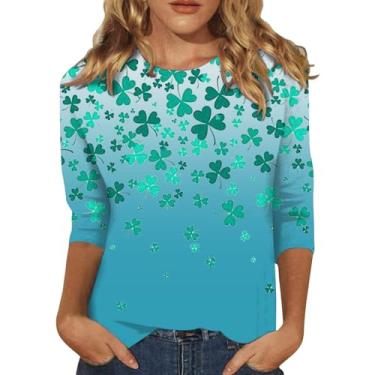 Imagem de Camisetas femininas do Dia de São Patrício Shamrock Lucky camisetas túnica verde camisetas básicas de verão, Azul-celeste, P