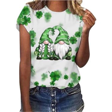 Imagem de Camiseta feminina de trevo do Dia de São Patrício, camisetas de trevo da sorte, verde, túnica básica de verão, Bege, M