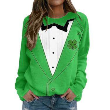 Imagem de Camiseta feminina de manga comprida com estampa de bandeira irlandesa americana verde e manga raglan, Verde menta, G
