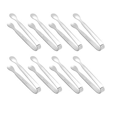 Imagem de Cszlove Pacote com 8 mini pinças de gelo pinças de açúcar de aço inoxidável pequenas pinças para aperitivos para festa, café, chá, bar, cozinha, prata, 11 cm (CS-tongs-SL)