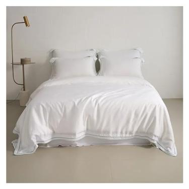 Imagem de Jogo de cama de lençol de algodão egípcio, capa de edredom, solteiro, casal, Queen, King, cor lisa, lençóis de cama (2 solteiros)