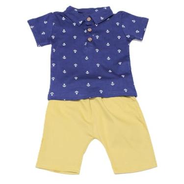 Imagem de O conjunto de camiseta e shorts com estampa de âncora azul para bebês/bebês apresenta um design completo, roupas de bebê, Azul e cáqui, P