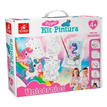Imagem de Super Kit Pintura Unicórnio C/ 4 Telas + Cavalete + 6 Tintas