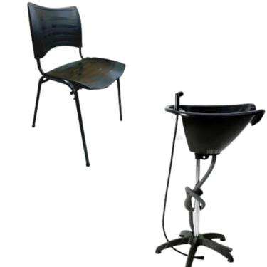 Imagem de HENVIFER, Kit Lavatório Portátil salão cabelo+ Cadeira Plástica preta