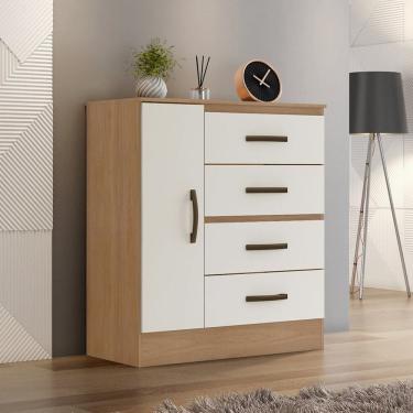 Imagem de Cômoda 4 Gavetas 01 Porta Lite Marrom/Off White