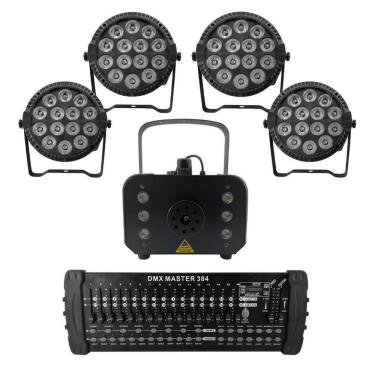Imagem de Kit 4 Par Led Slim + Máquina De Fumaça 1200W + Mesa Dmx 384