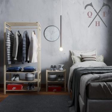 Imagem de Conjunto Arara Armário Madeira Natural 170Cm De Chão E Aparador Moderno Decorativo 60X50Cm 3 Tábuas