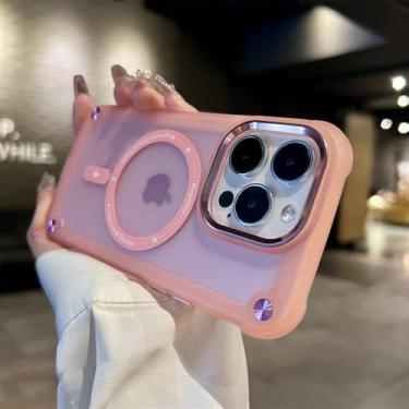 Imagem de Capa magnética luxuosa fosca translúcida à prova de choque para iPhone 114 12 13 15 Pro Max Plus Capa de carregamento sem fio, rosa, para iPhone 14 Plus