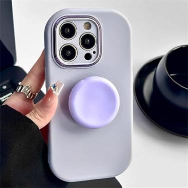 Imagem de Candy Color Round Holder Capa à prova de choque para iPhone 15 14 13 12 11 Pro Max 7 8 Plus XS X XR SE 3 Capa de silicone macio de cor sólida, roxa, para iphone 14ProMax